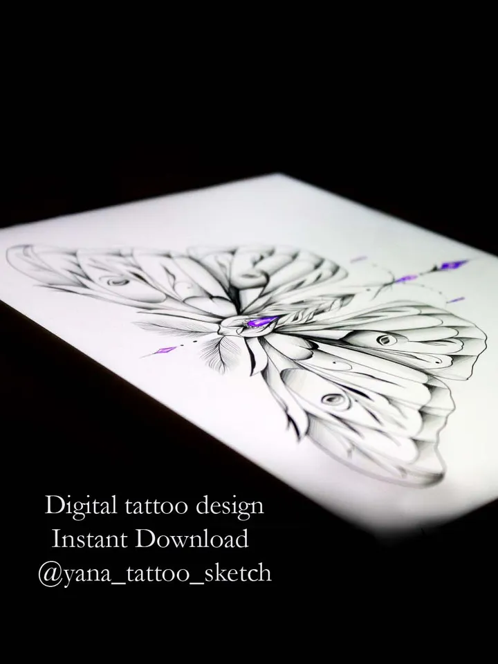 Moth Tattoo Design Moth Tattoo Idea Drawing Flash, Instant download JPG, PDF, PNG
