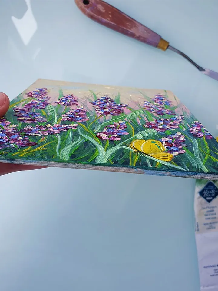 Bluebonnet Painting Butterfly Original Art Floral Wall Art Small Oil Painting