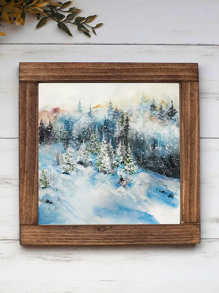 Watercolor painting Snowy Mountains
