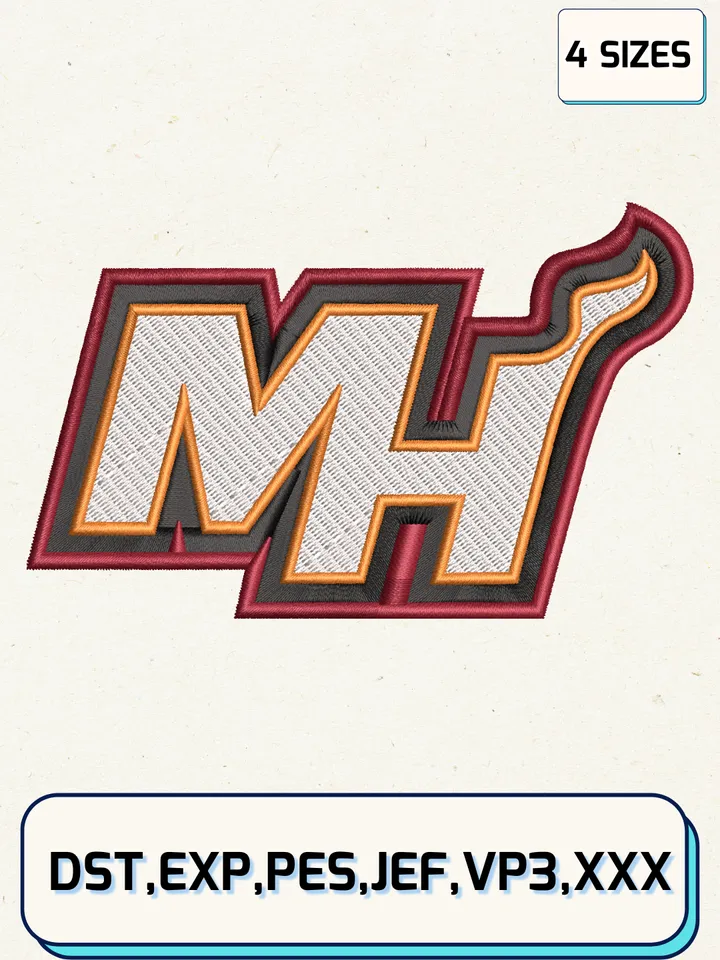 Miami Heat Logos Embroidery Design Files,NBA Logos Embroidery Designs,Machine Embroidery Files,4 Sizes