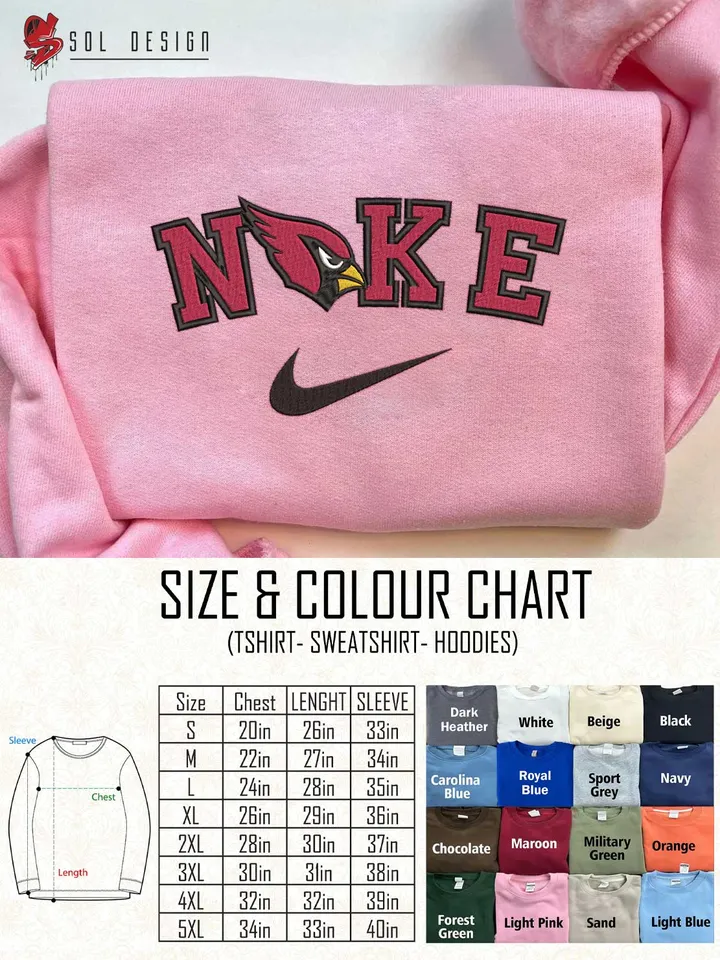 Ni.kee Arizona Cardinals Embroidered Sweatshirt, NFL Cardinals Embroidered T Shirt, NFL Embroidered Sweater, NFL Arizona Cardinals Shirt, Football Embroidered Hoodie
