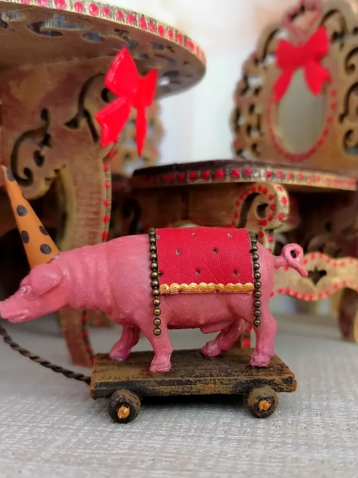 Pig on a cart. Toy for the doll.1:12 scale.