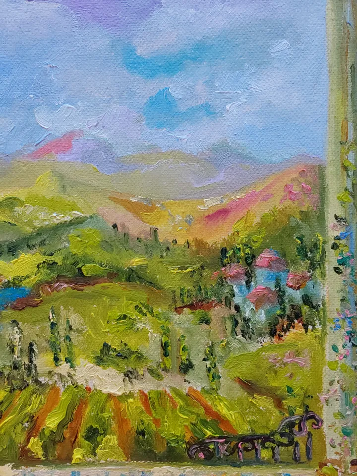 "Summer terrace overlooking the valley" oil painting on canvas 30x40cm (12x16inch)