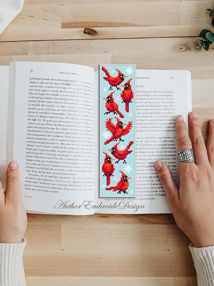 Christmas bookmark cross stitch pattern PDF download Red cardinal cross stitch chart, Bookmark pattern digital PDF, Bird cross stitch #N383