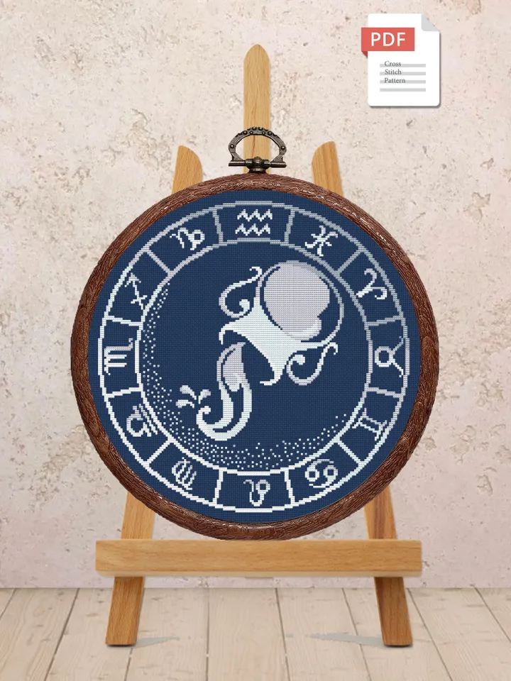 Aqvarius Silver Cross Stitch Pattern, Zodiac Cross Stitch, Astrology Cross Stitch, Aqvarius Pattern, Zodiac Sign Cross Stitch #zdc024