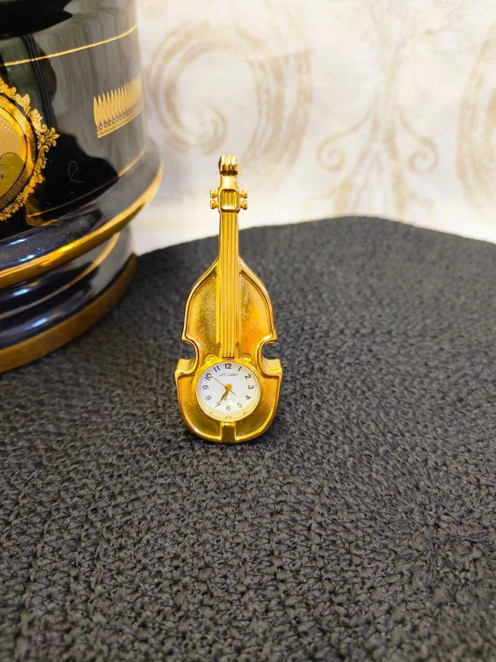 Miniature boudoir clocks,Vintage violin clock,quartz watch,art deco style,brass watches,watches for collection