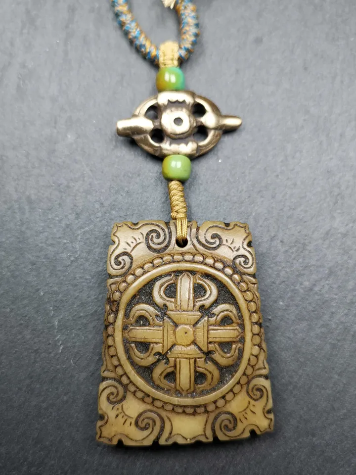 Authentic Cross Vajra Mandala Kapala Pendant,Gandhanra Old Tibetan Amulet,45mm × 36mm