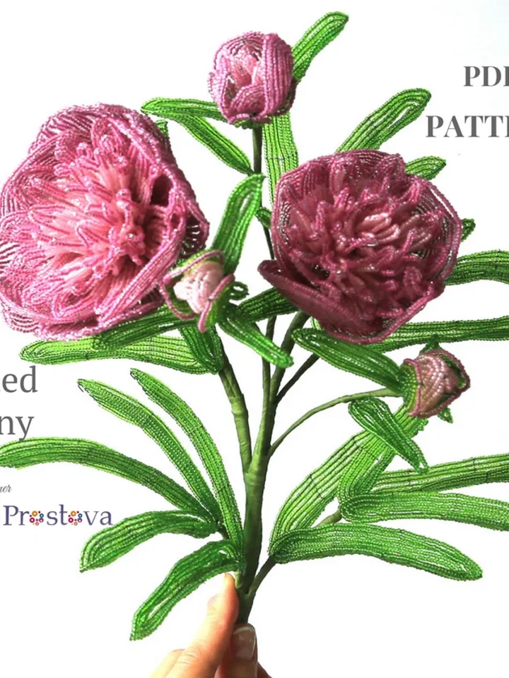 Beaded Flowers pattern | Peony | Seed bead patterns | Beadwork pattern | Digital Download - PDF
