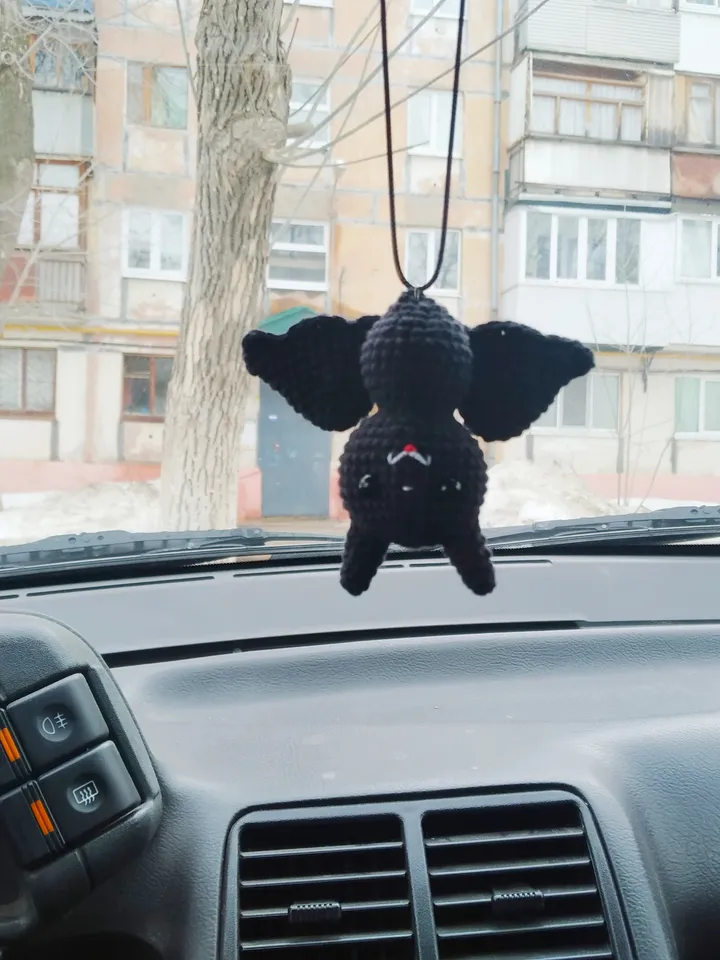 Bat rear view mirror accessories, black plush bat,
car decor, cute car accessories interior, kawaii bat plushie, car hanging, gothic gift for a friend, spooky car sharm, horror car accessories, Halloween gift.