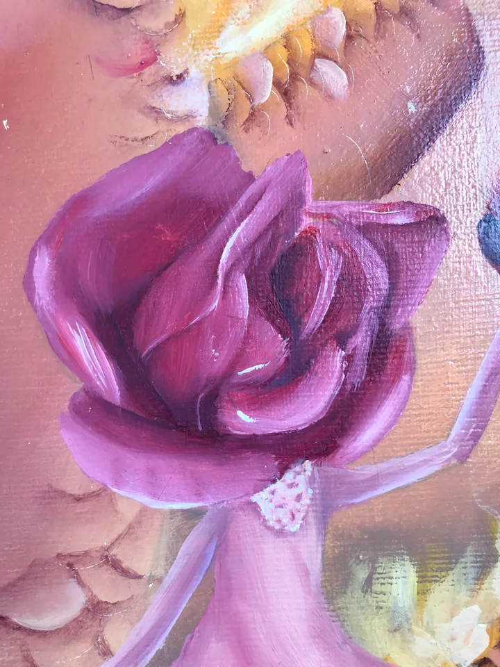 Dragon Painting Rose Original Oil Artwork Symbolism Art