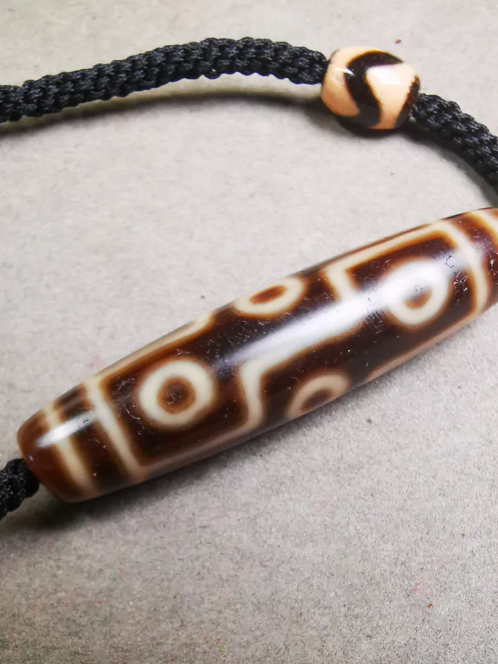 Gandhanra Antique Tibetan Dzi Bead Necklace,Nine Eyed Dzi (30 Years Old) + Tiget Tooth Bead, Attract Wealth and Good Luck