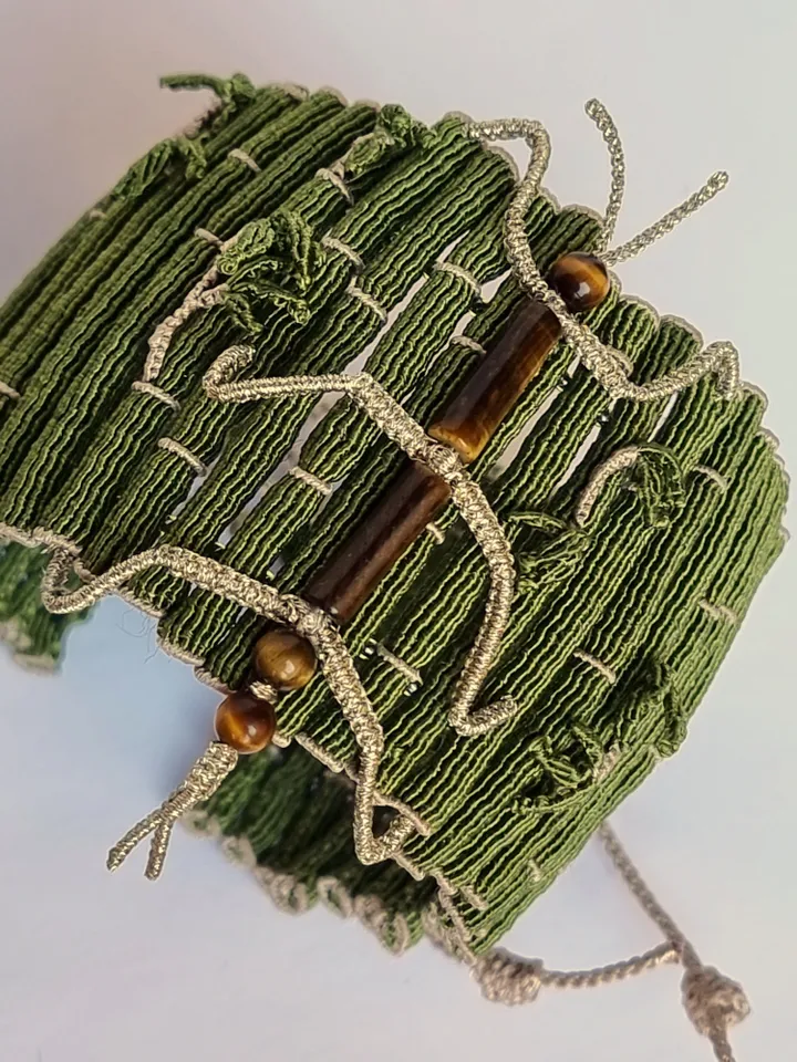 Nature-Inspired Bamboo Bracelet with Stick Insect Accent