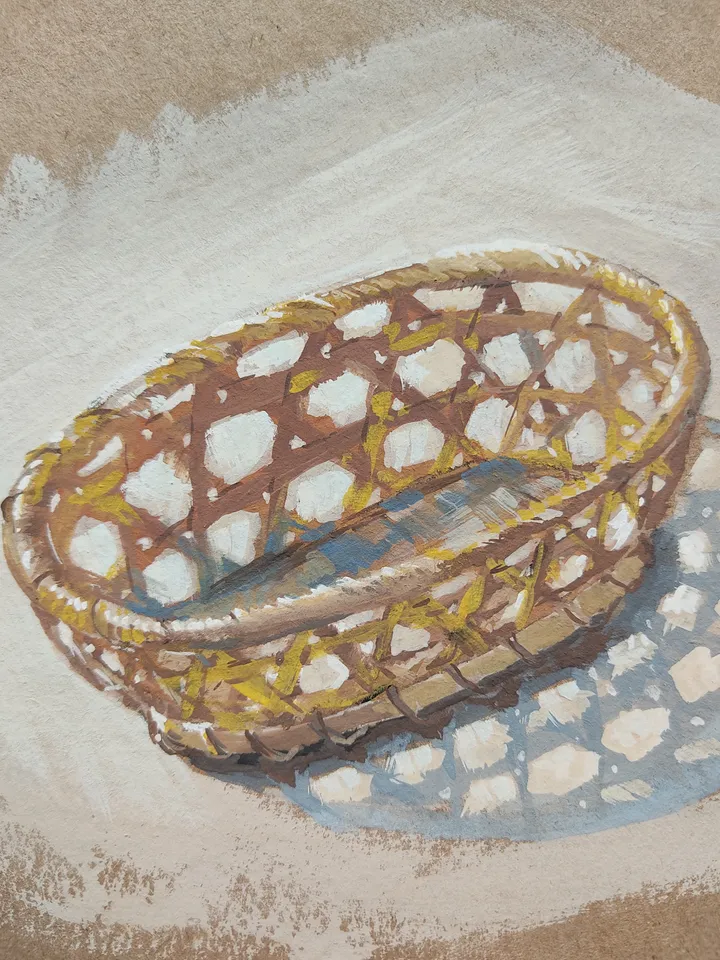 Straw Basket. Original gouache painting.
