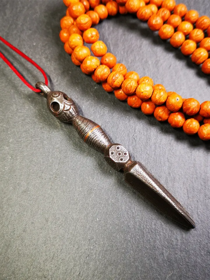 Gandhanra Handmade Skull Phurba Amulet,Kila - Dorje Phurba,Tibetan Budhist Ritual Implement Pendant,Made of Cold Iron,4.0"
