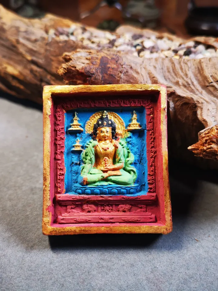 Gandhanra Painted Tibetan Tsa Tsa Mold Statue,Shakyamuni,Gautama Buddha,Blessed in Zaki Temple