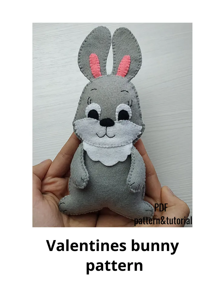 Bunny pattern, Felt pattern, Valentine pattern, Felt bunny pattern, Plush bunny toy sewing pattern, Valentines ornament, Valentines day gift