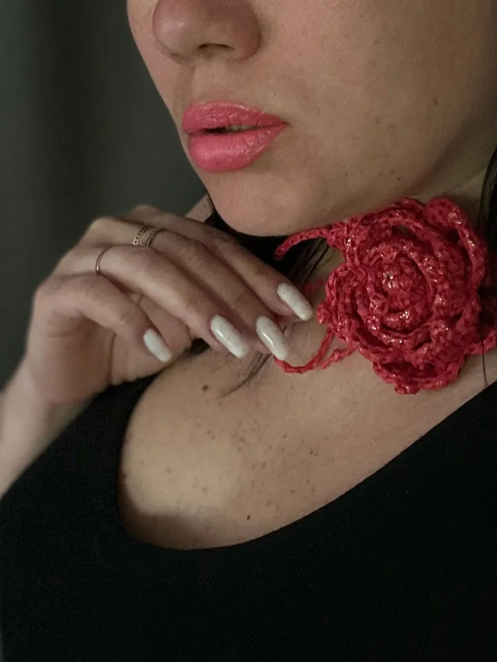 Crochet pattern flower choker PDF digital instant download, video tutorial, floral necklace, women accessories, vintage rose, brooch
