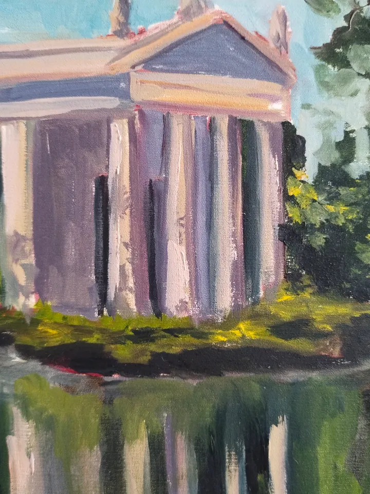 Landscape oil painting Villa Borghese small art Italian architecture Fine art