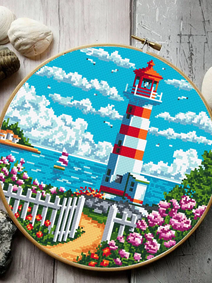 Lighthouse cross stitch pattern download PDF Nature landscape cross stitch chart Summer sea landscape pattern digital PDF Home decor #L46