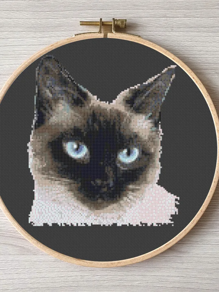 Thai cat pattern pdf cross stitch, pets easy embroidery DIY, art 18