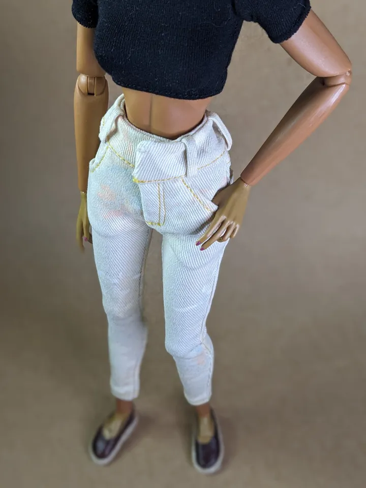 Handmade light-printed skinny jeans for 16-inch Fashion Royalty dolls (FR16)