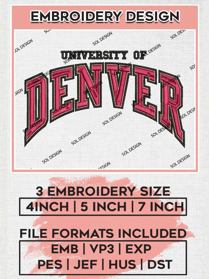 Uni.versity Denver Team Word Logo Embroidery Design Files, NCAA Denver Pioneers Machine Embroidery, NCAA Teams, Game Day, 3 sizes, NCAA Machine embroidery designs, Digital Download