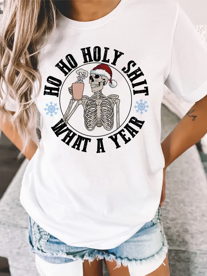 Ho Ho What A Year png, christmas skeleton png, funny christmas png, Skeleton Santa Claus Png, Christmas Humor, trendy christmas sublimation