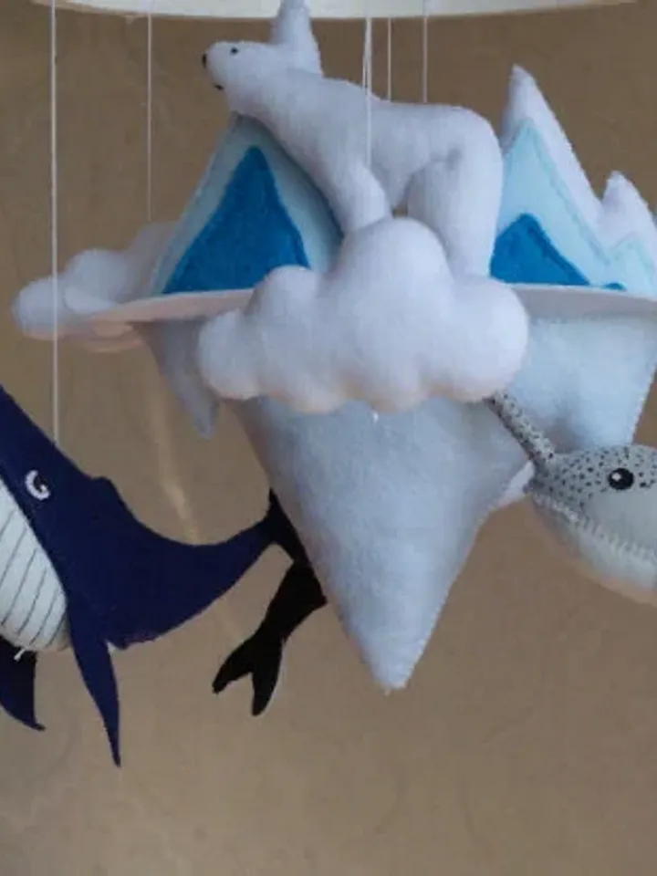 Ocean whales mobile, narwhal and orca whale, crib toy for ocean nursery