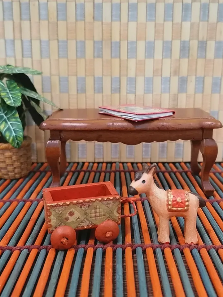 Donkey on a cart. A toy for a doll.1:12 scale.