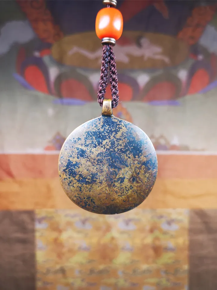 Gandhanra Acient Tibetan Buddhist Amulet,Melong Mirror,Calendar Badge,SIPAHO(srid pa ho),Made of Copper,1.7&quot;