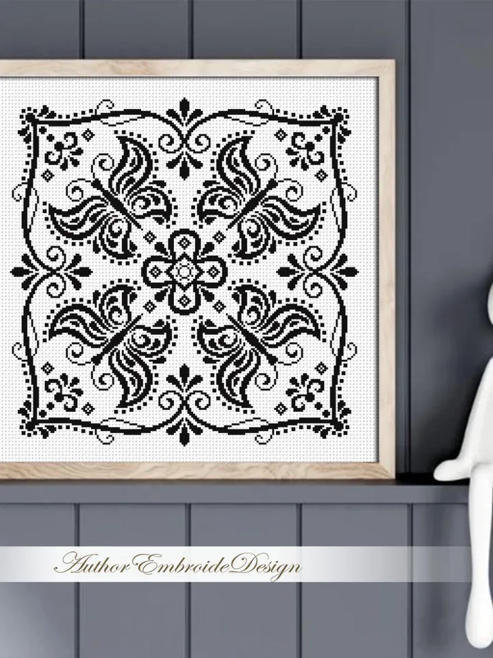 Butterfly mandala cross stitch pattern PDF instant download Monochrome cross stitch chart, Mandala pattern digital PDF for beginners #M273