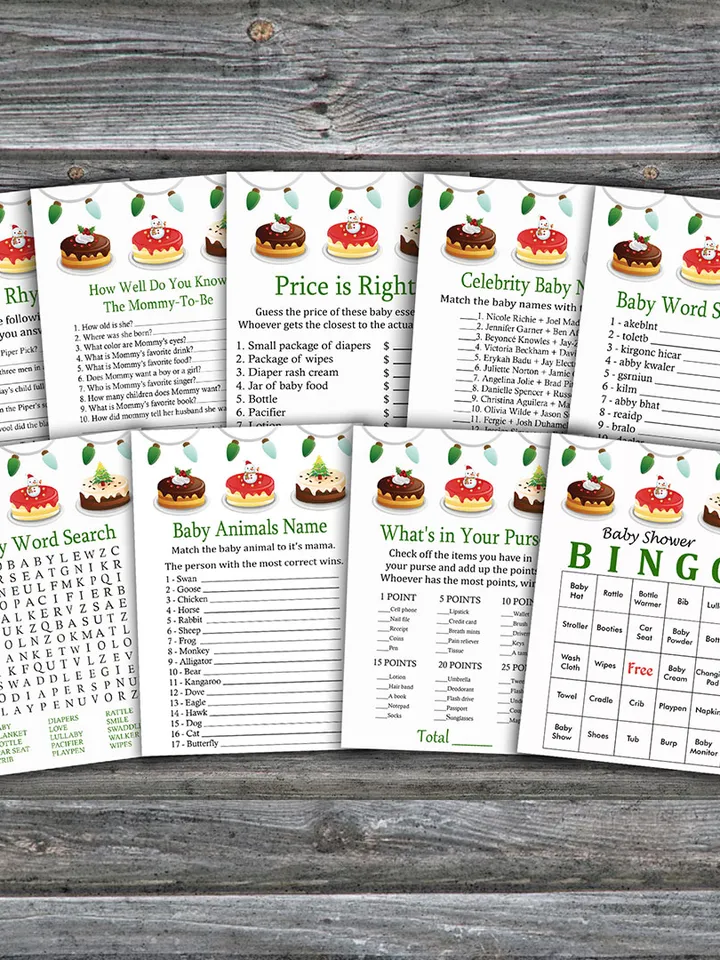 Christmas cake baby shower games bundle,Christmas Baby Shower games package,Fun Baby Shower Games,9 Printable Games-227
