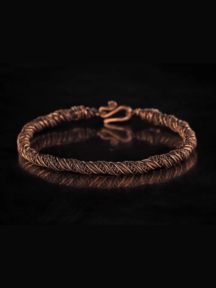 Narrow wire wrapped copper bracelet  Unique metal bangle Handmade jewelry