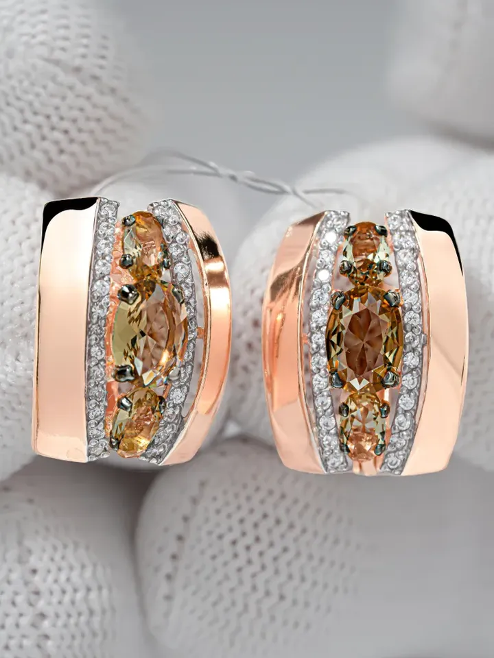 Earrings jewelry Silver gold plated 925 assay value with sultanite