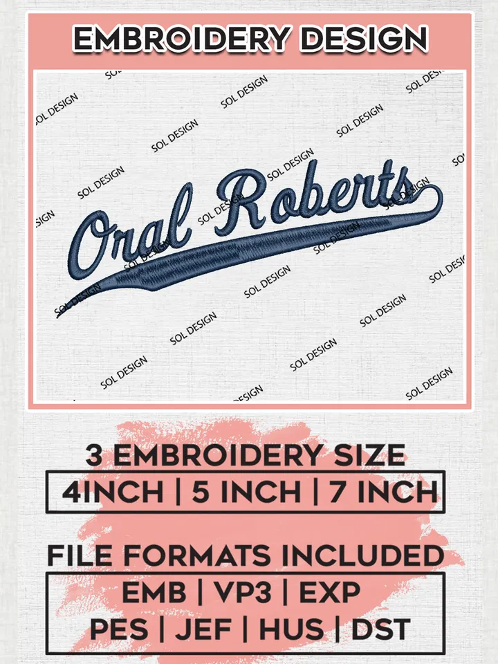 Oral Roberts NCAA Team Writing Logo Embroidery Design Files, NCAA Oral Roberts Golden Eagles Machine Embroidery, NCAA Teams, 3 sizes, NCAA Machine embroidery designs, Digital Download