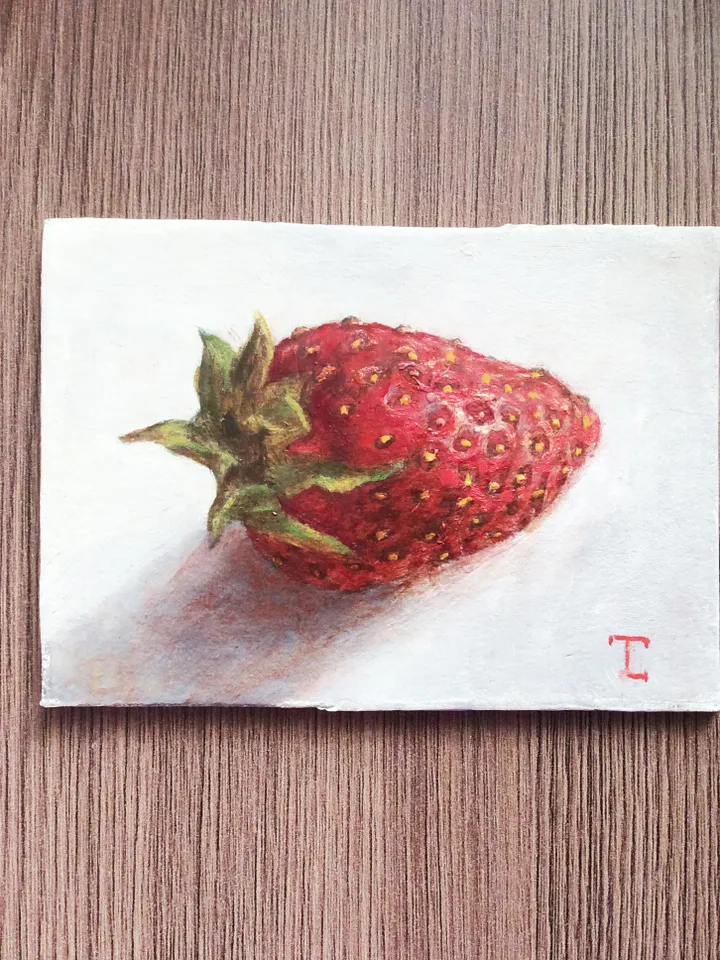 "ACEO Strawberry", oil painting fruit berry artwork still life