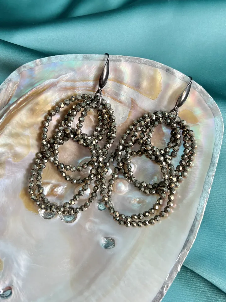 Pyrite Dangling Hoops Earrings