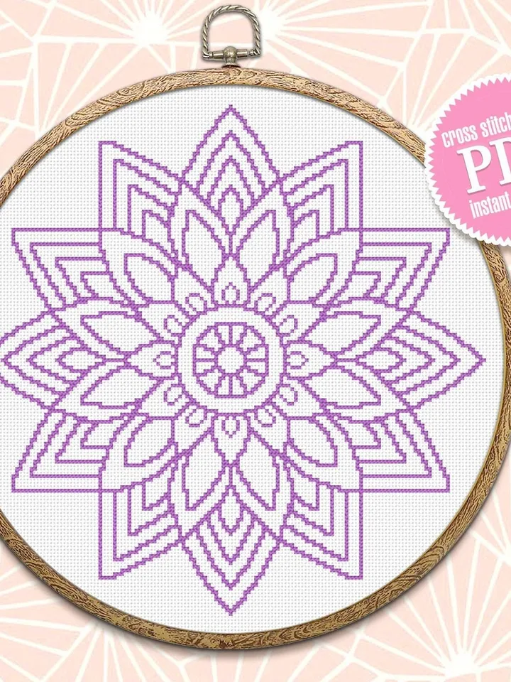 Mandala cross stitch pattern download PDF Monochrome mandala pattern digital PDF Quick cross stitch chart Floral ornament cross stitch #M61