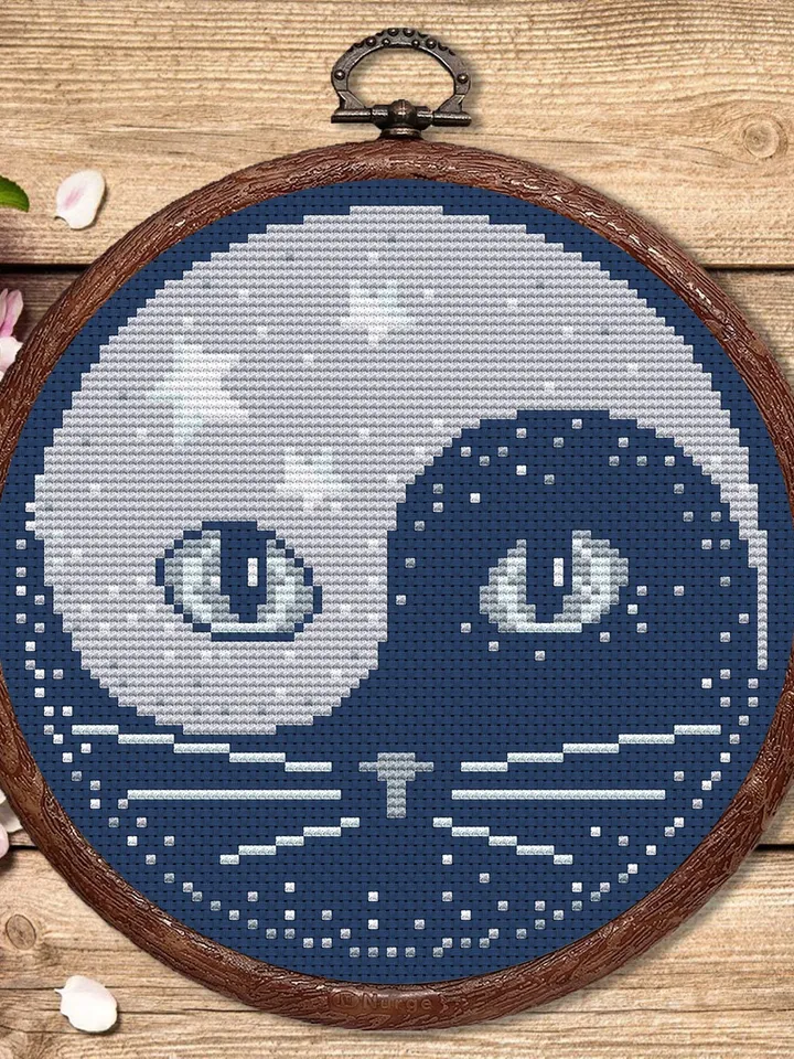 Silver Yin and Yang Cat Cross Stitch Pattern, Cat Cross Stitch Pattern, Embroidery Yin and Yang, Animal Cross Stitch Pattern #cat008