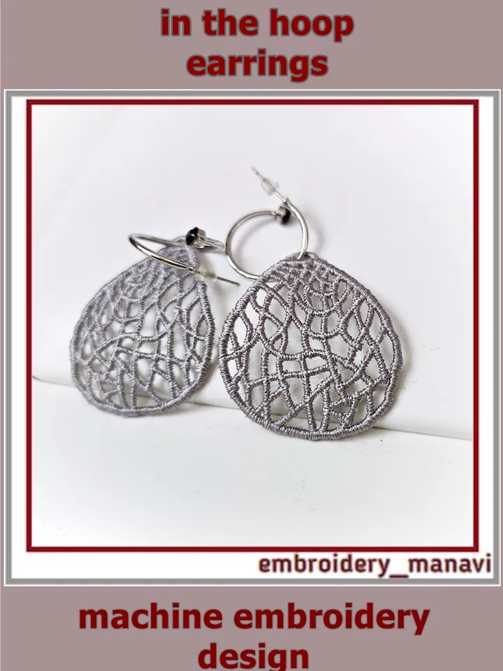 In The Hoop FSL earrings fancy shape Machine embroidery design