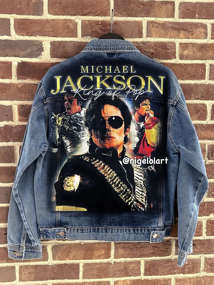 Michael Jackson Painted denim jacket Custom jacket Personalized order portrait from photo