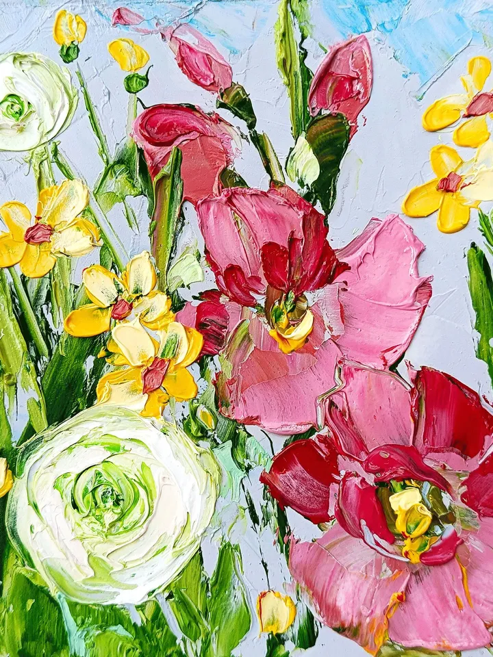 Wildflower Painting Mallow Daisy Original Art 6x6” Floral Gladiolus Buttercup Mini Landscape Art Small Unique Art Decor by ArtProkopaloSv