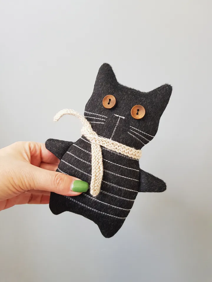 Black cat sewing pattern PDF, Halloween doll diy