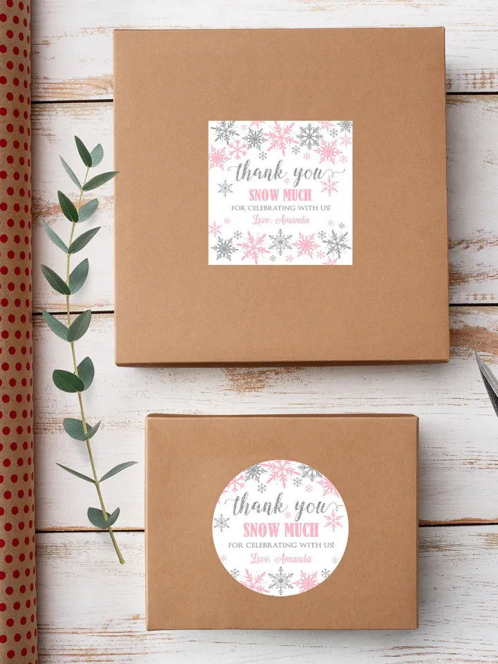 Winter Onederland Favor Tags, Thank You Tags, Snowflakes Gift Tags Winter Onederland Birthday Girl Decorations Pink Silver Editable Template
