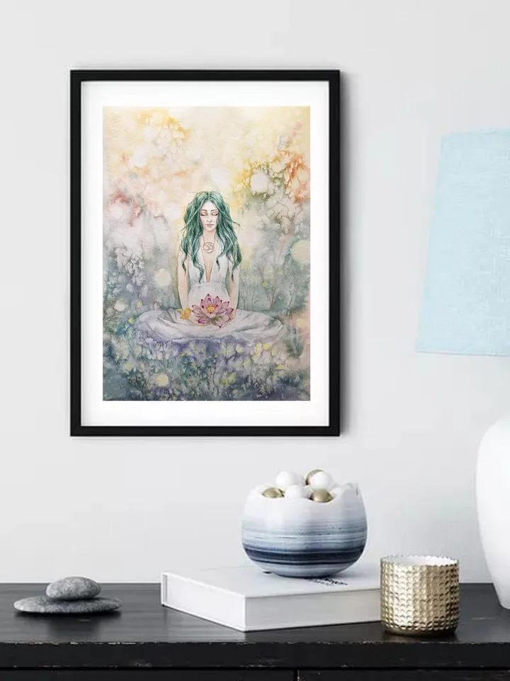 Spiritual Original Painting Meditation Painting Watercolor Woman Wall Art