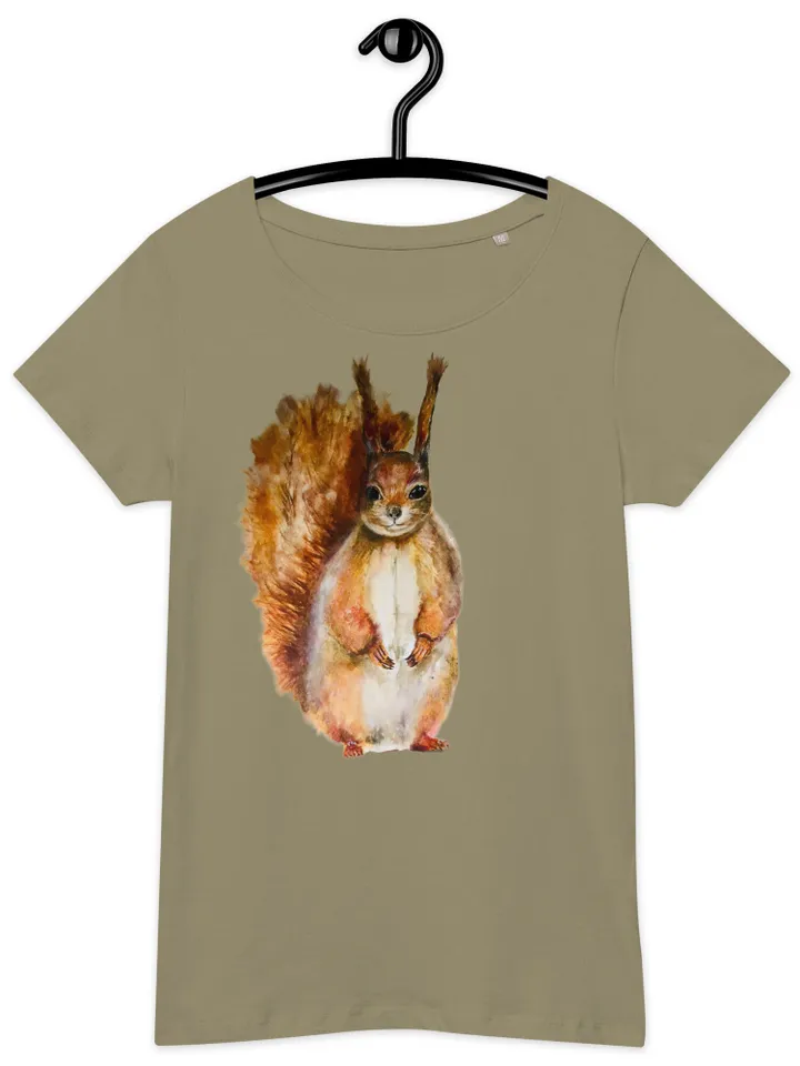 Squirrel t shirt,Women’s basic organic squirrel t-shirt,made with my original watercolour painting,unique handmade wearable gift for her
