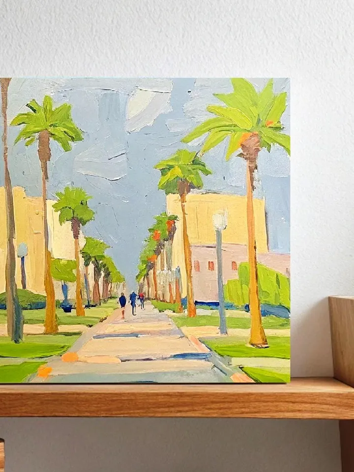 Los Angeles Oil Painting Street Original Art Impasto Scene Sunset Boulevard Impressionist Oil Painting Palm Trees Car Cityscape Art Gift