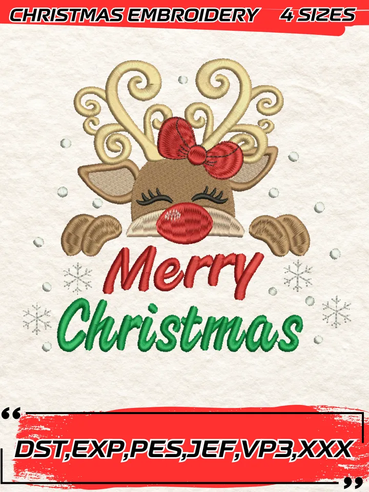 Christmas Reindeer Embroidery Design,Christmas Embroidery Design,4 Sizes, Digital Download #2