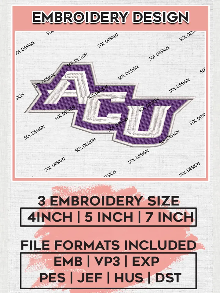 NCAA ACU Wildcats Football Team Logo Embroidery Design Files, NCAA Abilene Christian Wildcats Machine Embroidery, NCAA Teams, Game Day, 3 sizes, NCAA Machine embroidery designs, Digital Download