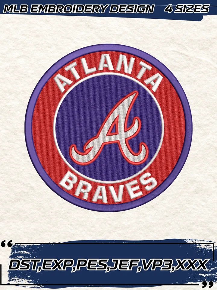 Atlanta Braves Logo Embroidery Design,MLB Embroidery Design,Machine Embroidery Design File,4 Sizes, Digital Download